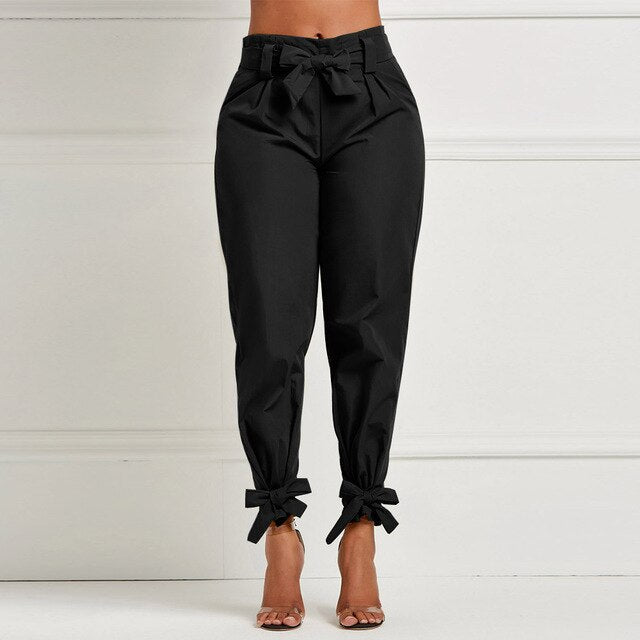 High Waist Bow Tie Casual Trouser Pants