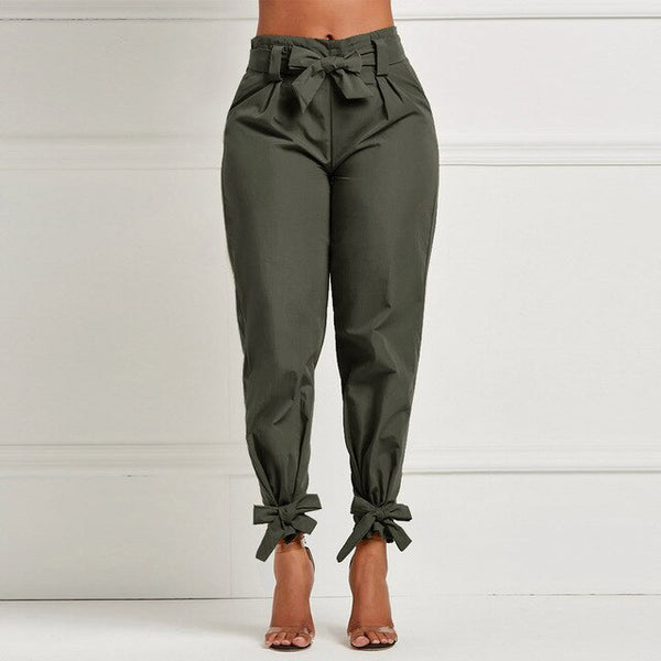 High Waist Bow Tie Casual Trouser Pants