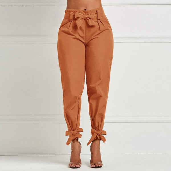 High Waist Bow Tie Casual Trouser Pants