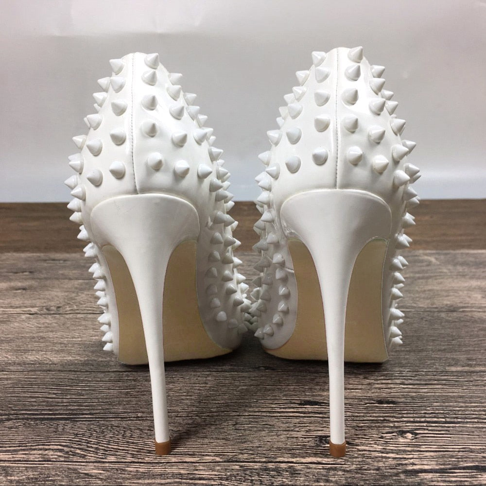 White Spike Pointed Toe High Heels AZURA THE LABEL