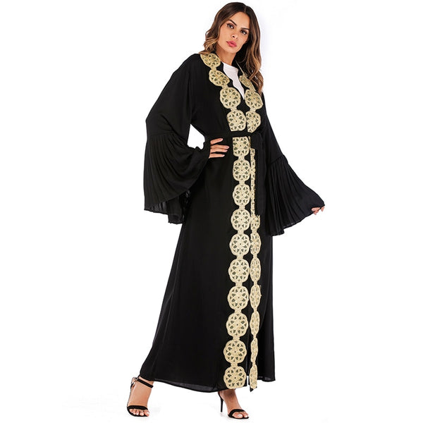 Gold Floral detailed Black Robe Abaya