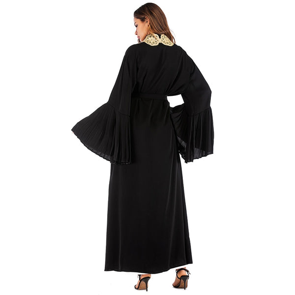 Gold Floral detailed Black Robe Abaya