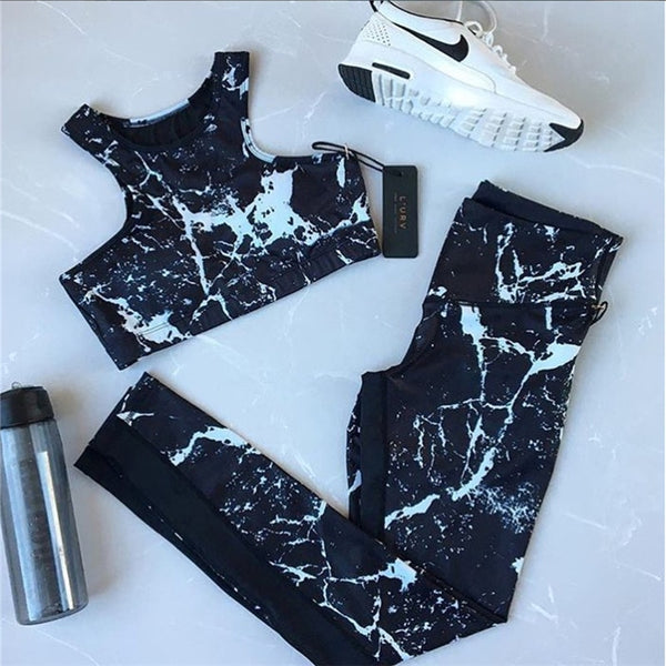 Two Piece Paint Splash Yoga Leggings and Sports Bra Set