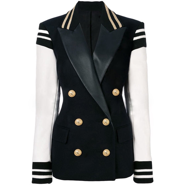 Black And White Double Breasted Varsity Blazer