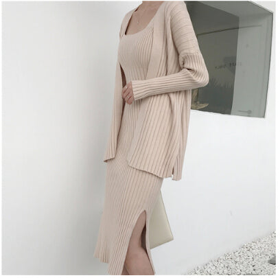  Women's Sexy Rib-Knit Sweater Suits Set Long Kimono Cardigan  Strap Tank Midi Dress 2 Piece Outfits Clubwear : Clothing, Shoes & Jewelry