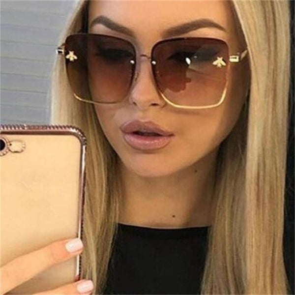 Luxury Square Bee Metal Frame Oversized Sunglasses