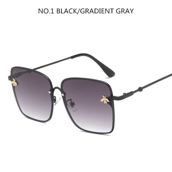 Luxury Square Bee Metal Frame Oversized Sunglasses