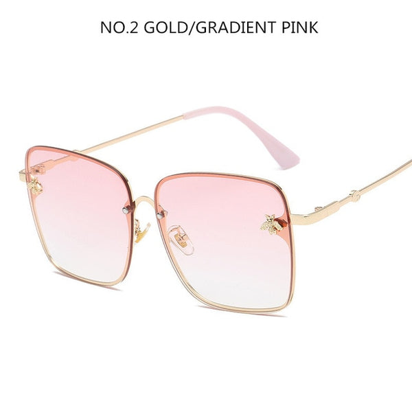 Luxury Square Bee Metal Frame Oversized Sunglasses