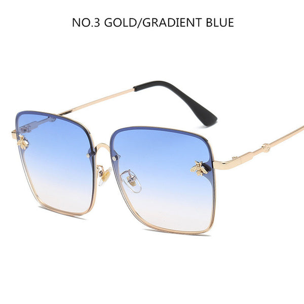 Luxury Square Bee Metal Frame Oversized Sunglasses