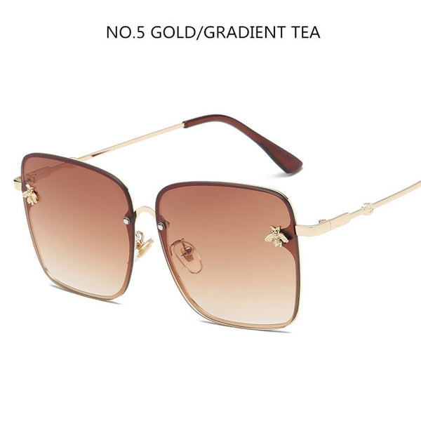 Luxury Square Bee Metal Frame Oversized Sunglasses