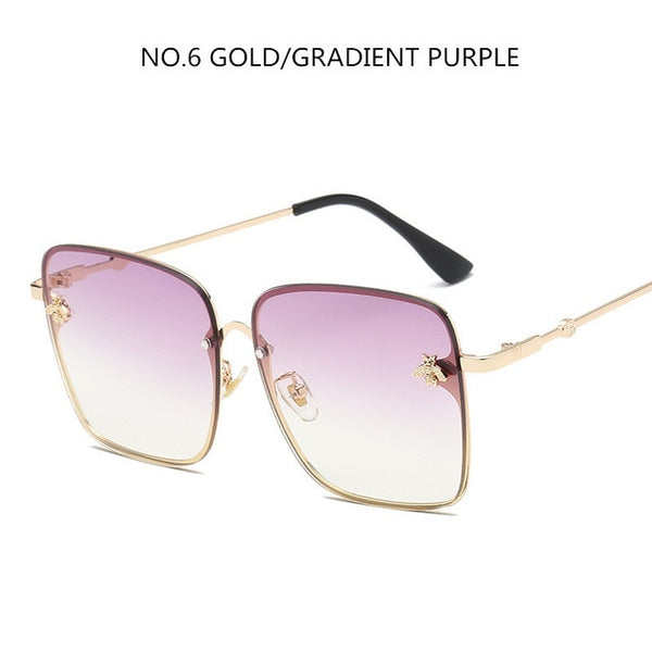 Luxury Square Bee Metal Frame Oversized Sunglasses