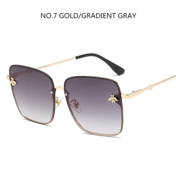 Luxury Square Bee Metal Frame Oversized Sunglasses