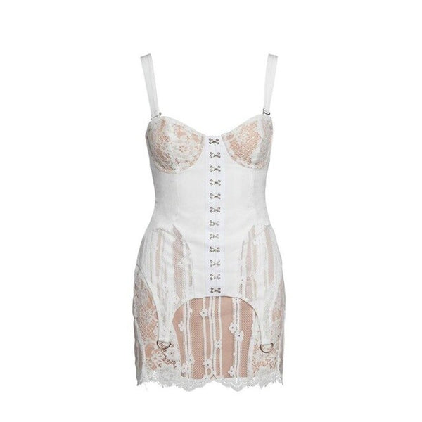 Lingerie Inspired Lace Patchwork Mini Dress